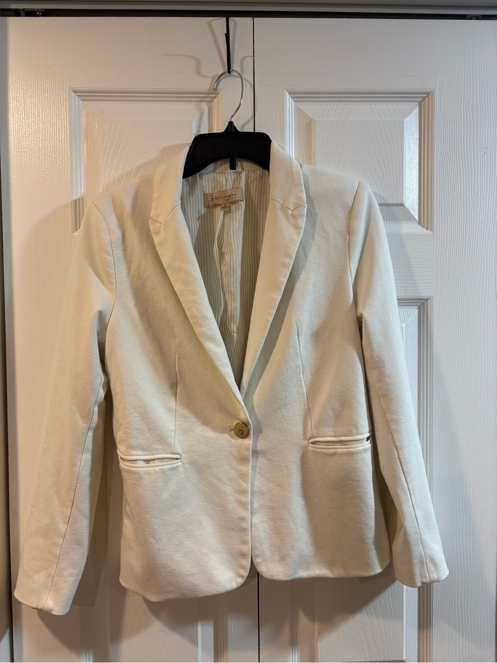 White Knit One Button Blazer Career Chic Medium - Picture 2 of 5